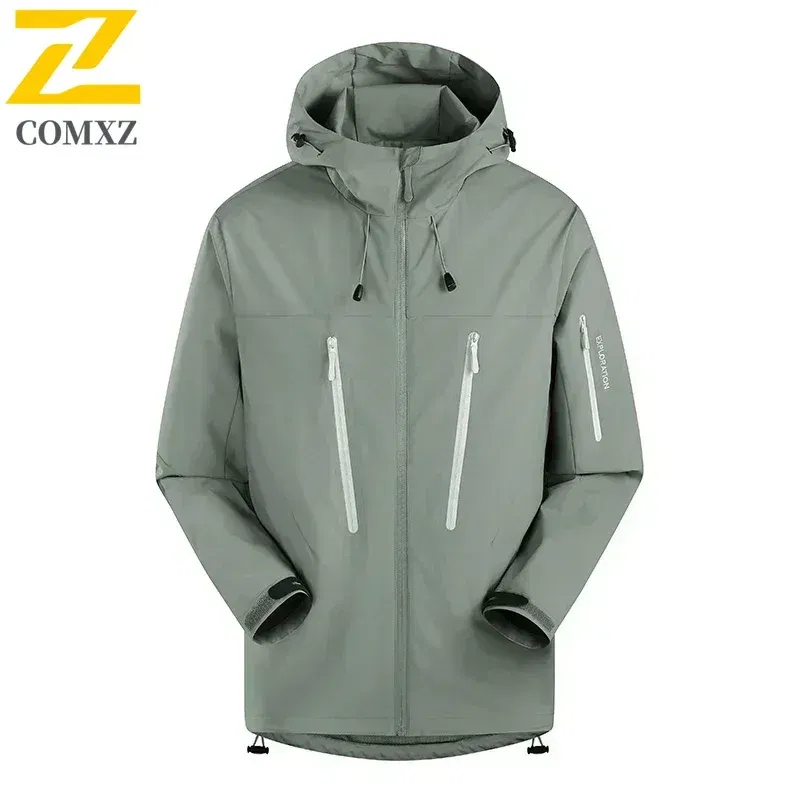 Color: GRAY, Size: XL - Spring Autumn Men's Windbreaker Fashion Outdoor Mountaineering Travel Windproof Waterproof Hooded Jacket Slim Fit Versatile Coat