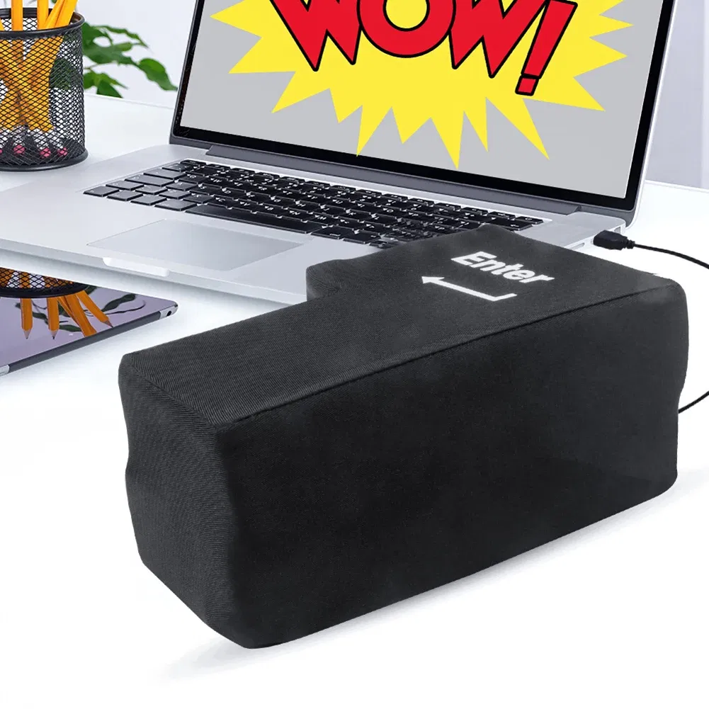 Color: black - Anti-Stress Computer Huge Enter Key Big Giant USB Keyboard Vent Button Pillow