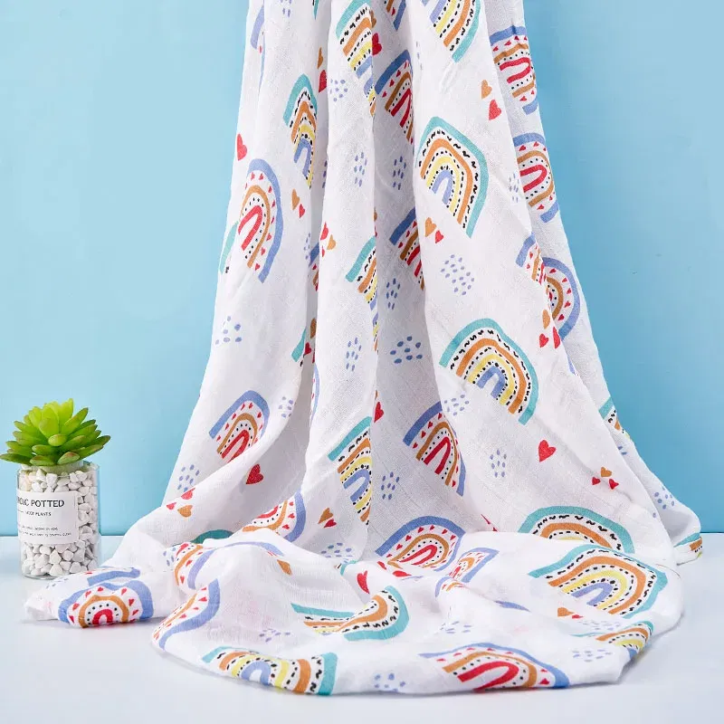 Color: Green, Size: Option 1 - Happyflute 120*110cm Soft Muslin Bamboo Cotton Baby Wrap Animal Pattern Travel Newborn Multi-function Swaddle Sleeping Blanket