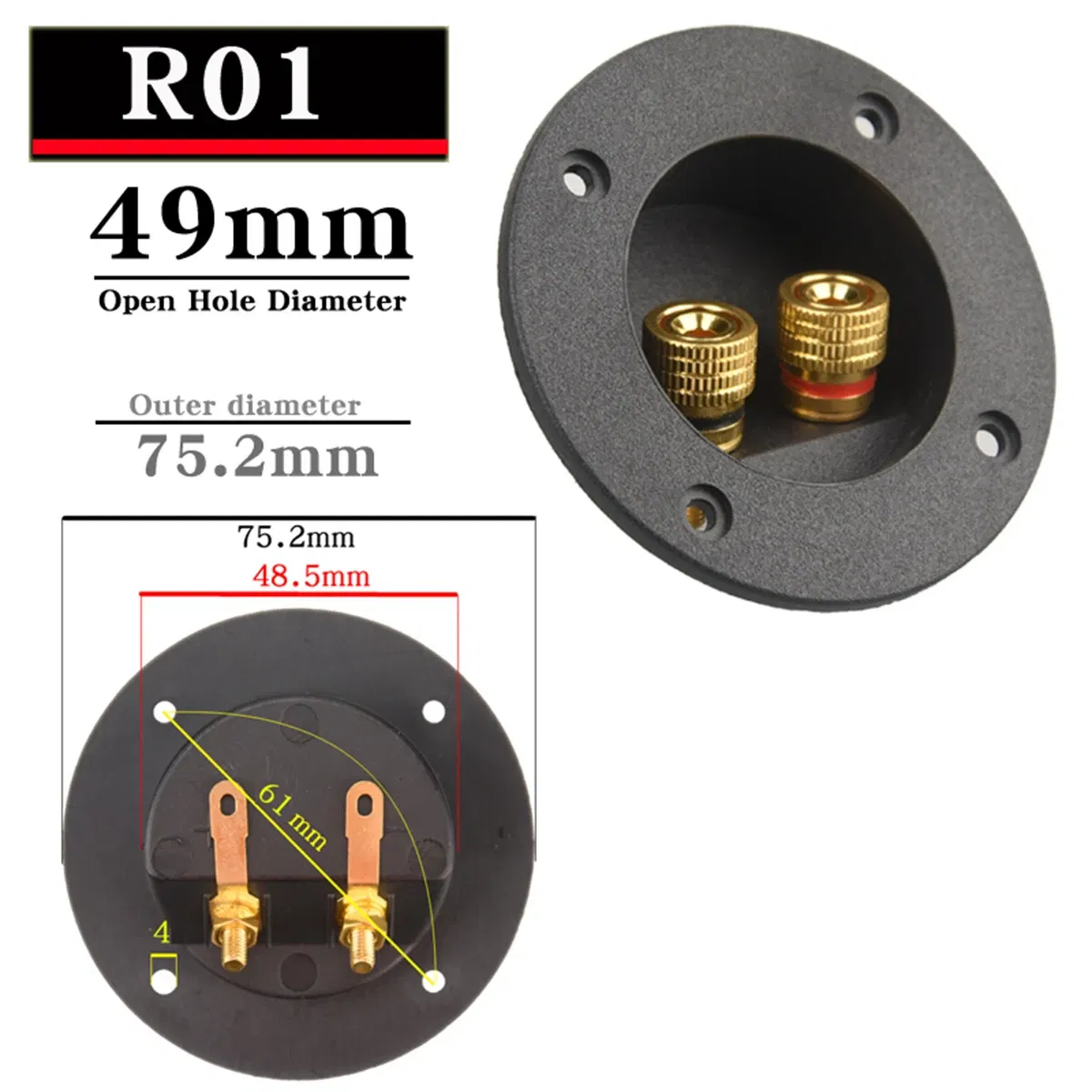 Color: Rose Red, Bundle: Bundle 3 - HIFIDIY LIVE Square circle (Install Hole 49-76) speaker junction Box Terminal Shell 2 copper Binding Post Wire Cable Connector