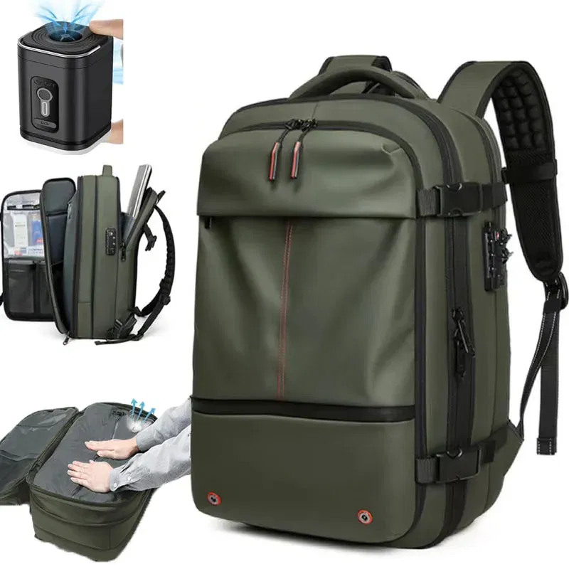 Color: Ivory - Vacpack Vacuum Compression Backpack Airback with Pump Men Waterproof Expandable Carry On Travel Backpack 17 inch Laptop Backpack