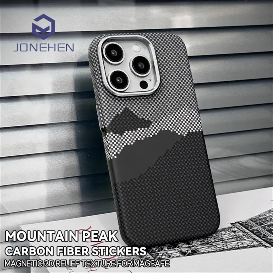 Color: SKY BLUE, Material: PP - Luxury Alloy Lens 3D Relief Peak Carbon Fibre Pattern Case For iPhone 13 14 15 16 Pro Max Slim Shockproof PC Cover For Magsafe