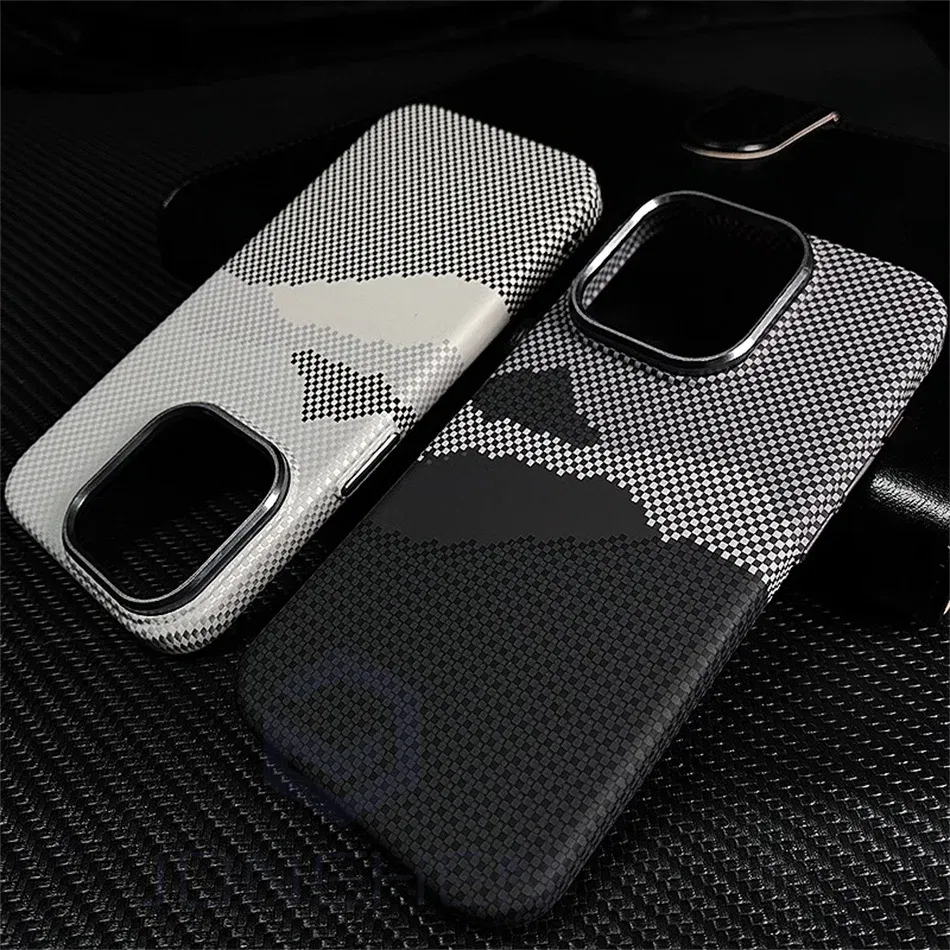 Color: SKY BLUE, Material: PP - Luxury Alloy Lens 3D Relief Peak Carbon Fibre Pattern Case For iPhone 13 14 15 16 Pro Max Slim Shockproof PC Cover For Magsafe