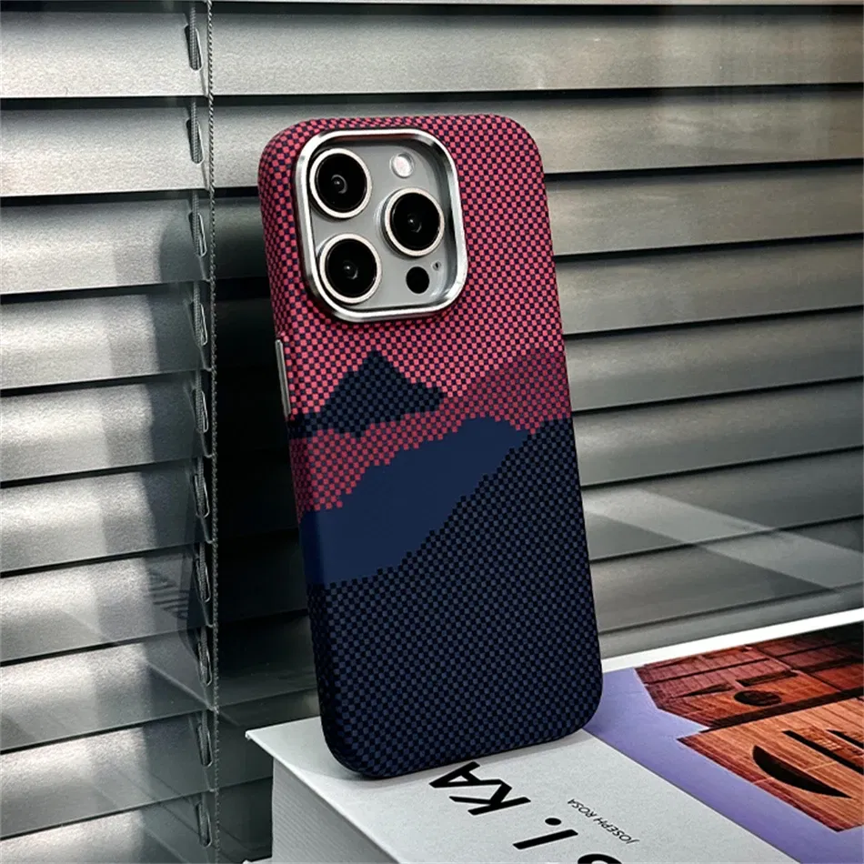 Color: SKY BLUE, Material: PP - Luxury Alloy Lens 3D Relief Peak Carbon Fibre Pattern Case For iPhone 13 14 15 16 Pro Max Slim Shockproof PC Cover For Magsafe