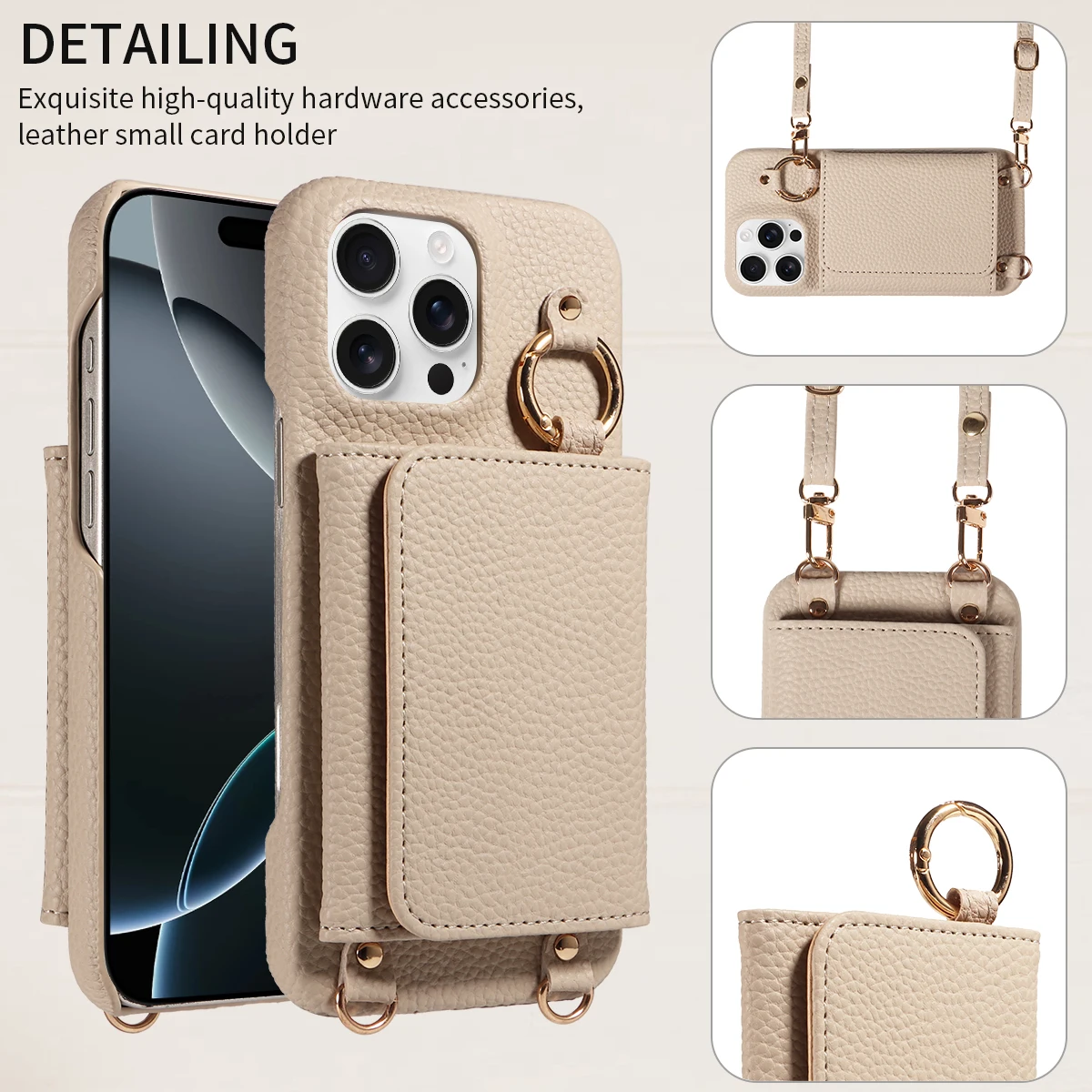 Color: Gold, Bundle: Case & Strap, Material: Artificial Leather, Compatibility by Model: iPhone 12 - For IPhone16 15 Pro Max 14 13 12 Series PU Leather Magsafe Magnetic Wireless Charging Shockproof Crossbody Wallet Phone Case