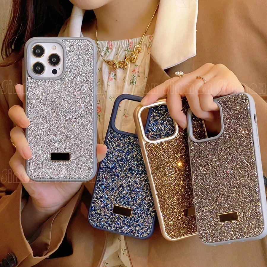 Color: Gold, Material: Neoprene - Bling Glitter Phone Case For iPhone 16 15 14 13 12 Pro Max 11 Vogue Protective Soft Diamond Cover Coque Funda