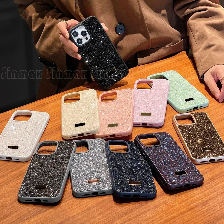 Color: Gold, Material: Neoprene - Bling Glitter Phone Case For iPhone 16 15 14 13 12 Pro Max 11 Vogue Protective Soft Diamond Cover Coque Funda