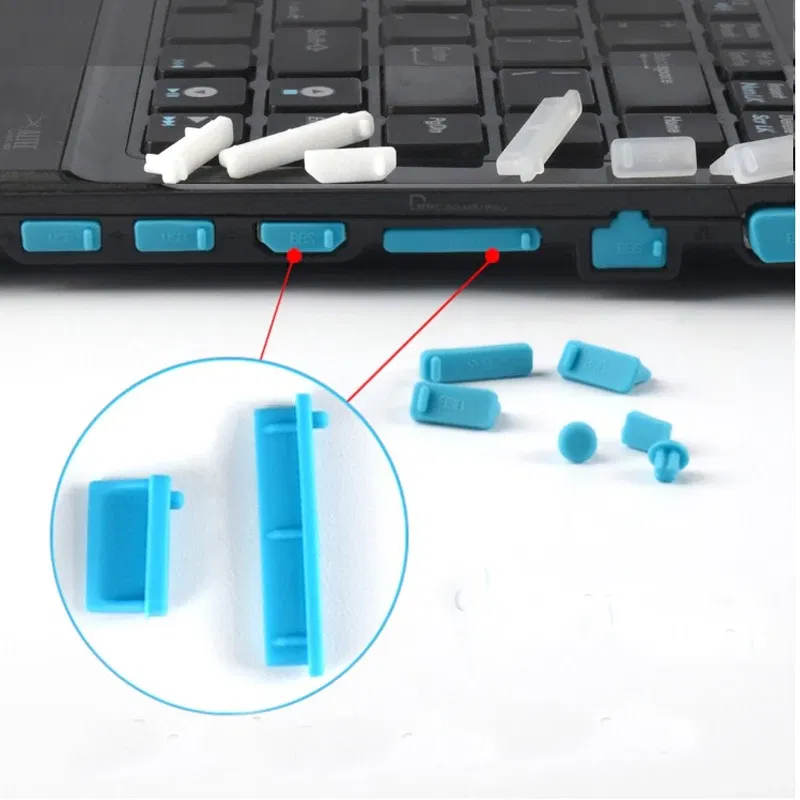 Color: black - 16pcs/set Colorful Silicone Anti Dust Plug Cover Stopper Dust Plug Laptop Dustproof USB Port RJ45 Interface waterproofCover
