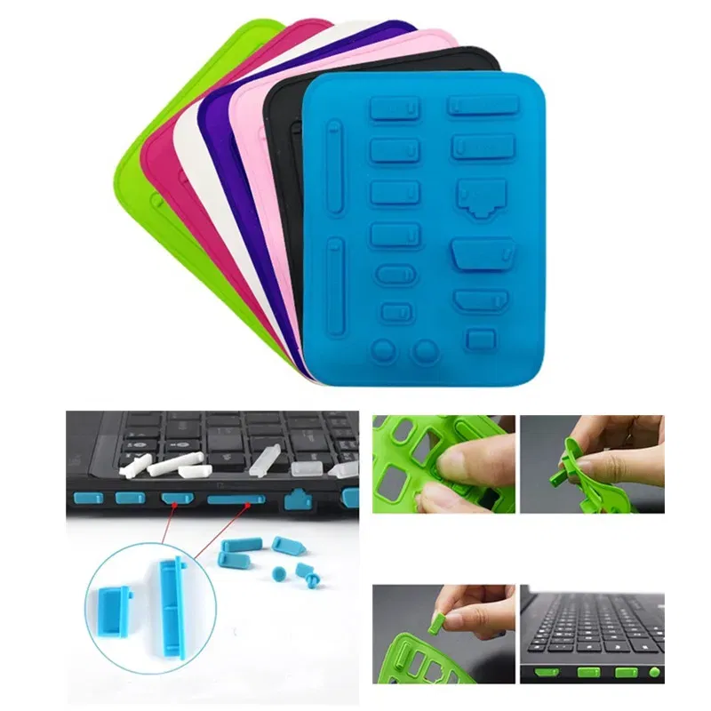 Color: black - 16pcs/set Colorful Silicone Anti Dust Plug Cover Stopper Dust Plug Laptop Dustproof USB Port RJ45 Interface waterproofCover