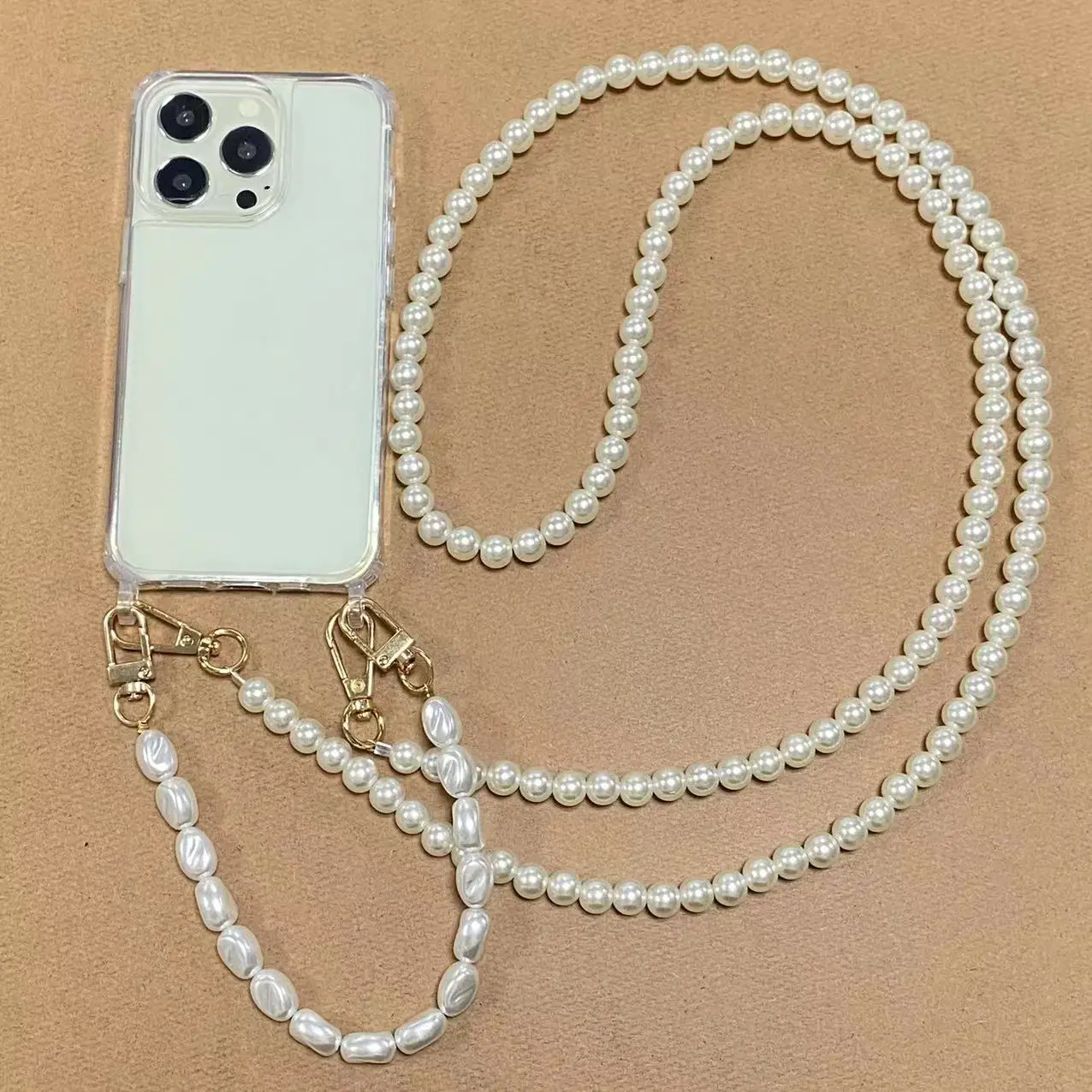 Color: Clear, Bundle: Case & Strap, Material: Plastic - Korean Pearl Bracelets Chain Case with Lanyard Aesthetic Luxury Shell for Iphone 15 12 14 Pro Max XR X XS 7 8 Plus 15 Pro Cover