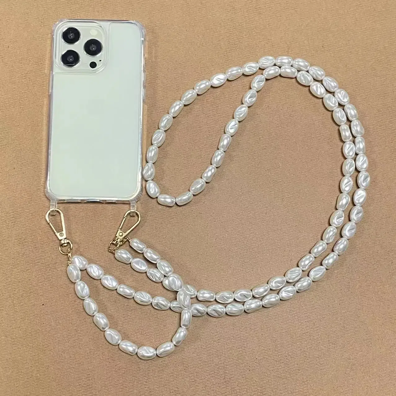 Color: Clear, Bundle: Case & Strap, Material: Plastic - Korean Pearl Bracelets Chain Case with Lanyard Aesthetic Luxury Shell for Iphone 15 12 14 Pro Max XR X XS 7 8 Plus 15 Pro Cover