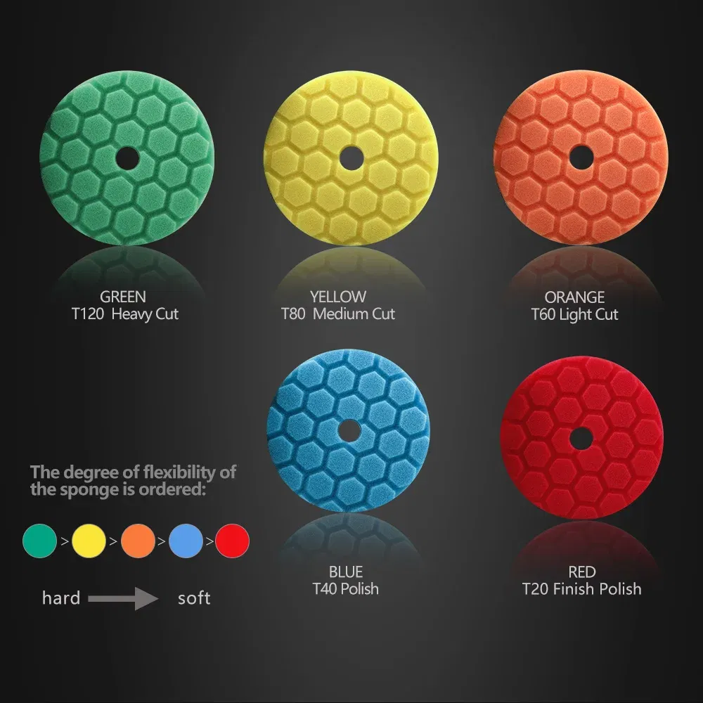 Color: Black, Material: Sponge, Ships From: CN - (Bulk Sales) SPTA 3"(80mm)/5"(125mm)/6"(150mm) Hex-Logic Car Sponge Polishing Buffing Pads For DA/RO/GA Auto Buffer Polisher