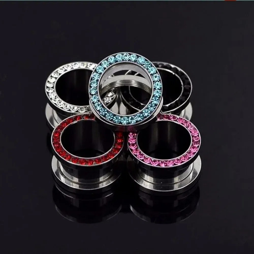 Metal color: Light Yellow Color, Main Stone Color: PURPLE - 2pc Steel Multicolour Crystal Ear Plug Flesh Tunnel 8g ( 3mm ) - 1" ( 25mm ) Gauge Expander Stretcher Screw Fit