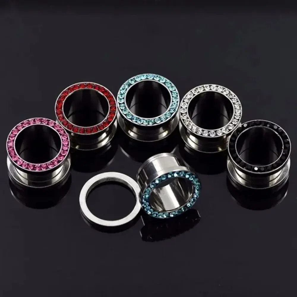 Metal color: Light Yellow Color, Main Stone Color: PURPLE - 2pc Steel Multicolour Crystal Ear Plug Flesh Tunnel 8g ( 3mm ) - 1" ( 25mm ) Gauge Expander Stretcher Screw Fit