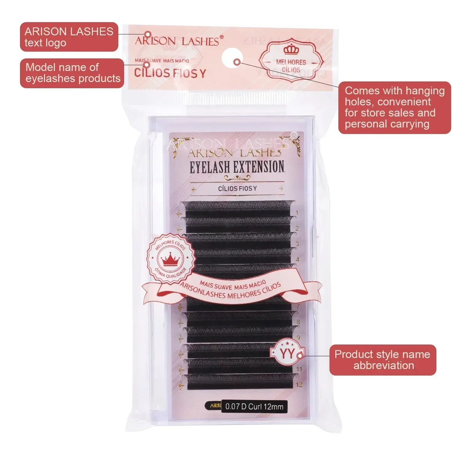 Color: Black & Silver, Curl: D, Thickness: 0.07mm, Length: 10mm - ARISON YY Lashes and 3D/4D/5D W Shape Lashes Brasileiro Premade Volume Eyelashes Extension Soft Thin Easily Grafting Extension