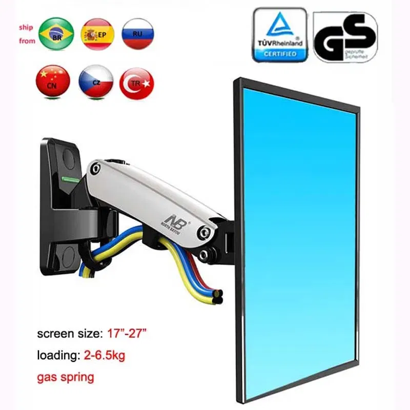 Color: GRAY, Ships From: CHINA - NB F120 17-27" aluminum GS Gas Spring 360 rotate Full Motion TV Wall Mount Bracket lcd monitor wall mount stand  screen holder