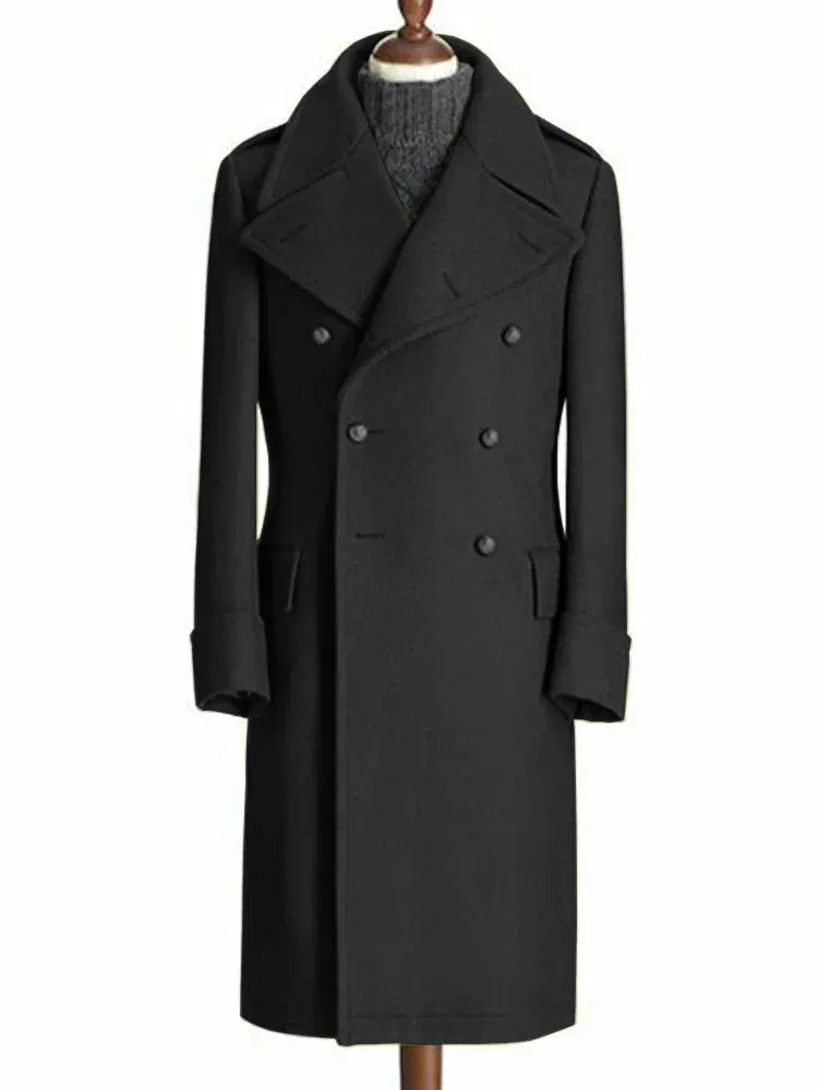 Color: black, Size: XS - Windbreak Men's Jacket Wool Long Coat Lapel Double Breasted Men's Trench Coats Windbreakers Jackets Man Winter 2023 Martens Male