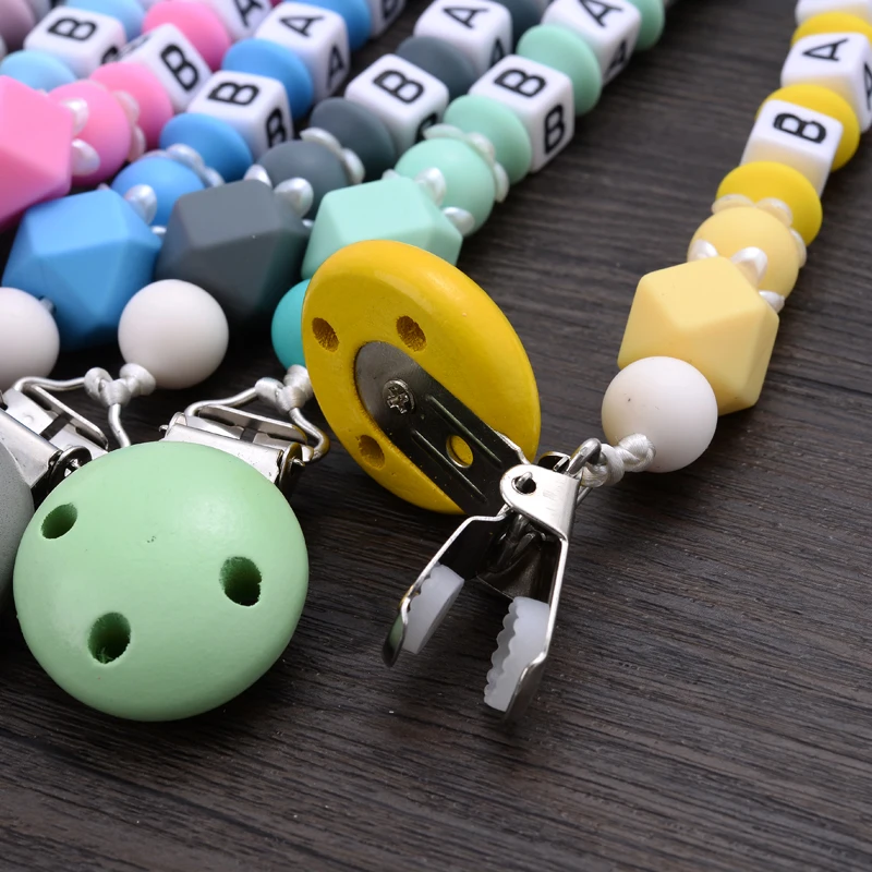 Color: Light Blue - New Baby Crown Pacifier Clips Silicone Pacifier Chains Handmade Toddler Teething Chain Nipple Clip Chew Toys Not Customized