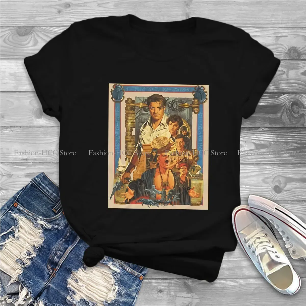 Color: WHITE, Size: S - Brendan Fraser Poster Unique Polyester TShirt The Mummy Movie Top Quality Creative Graphic T Shirt Stuff