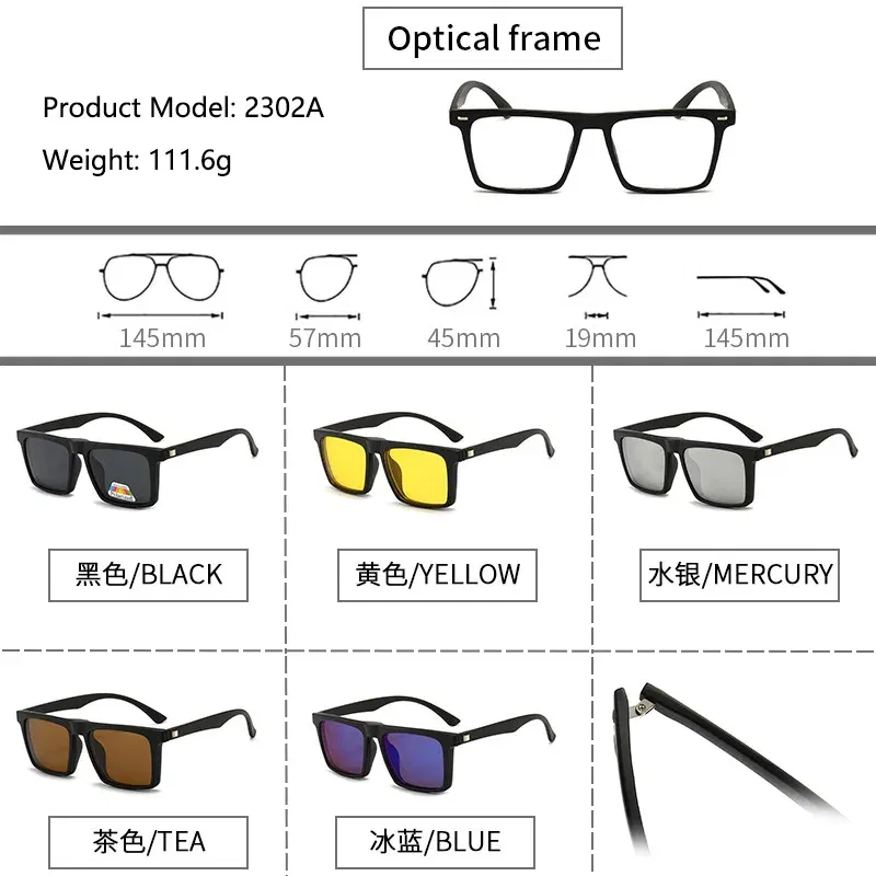 Lenses Color: Brown, Ships From: CHINA, Frame Color: WHITE - 6 In 1 Magnetic Clip Sunglasses And Prescription Glasses Frame Men Women Polarized or Night Vision Lenses PC or TR90 Frame 2333