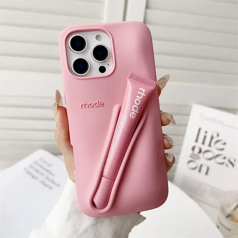 Color: Clear, Bundle: Bundle1, Material: CANVAS - Phone Case For iPhone 12 13 14 15 16 Pro Max Plus 17 Air Portable Lip Gloss Holder Lipstick Silicone Soft Bumper Cover Lip Glaze