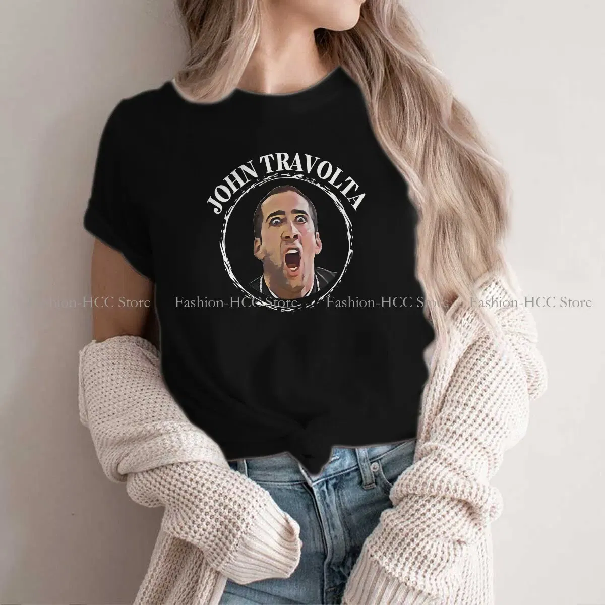 Color: WHITE, Size: XXXL - Face Off Casual Polyester TShirt Nicolas Cage Creative Tops Casual T Shirt Female