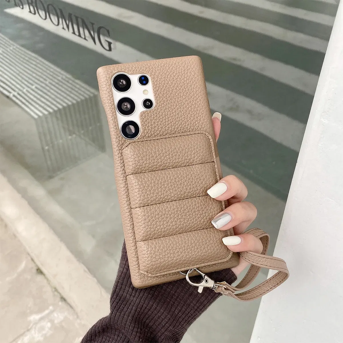Color: GRAY, Material: ABS - Luxury Lanyard Wallet Case For Samsung Galaxy S21 FE S22 S23 Plus Note 20 Ultra A52 A53 A54 5G Lichee Pattern Leather Cover
