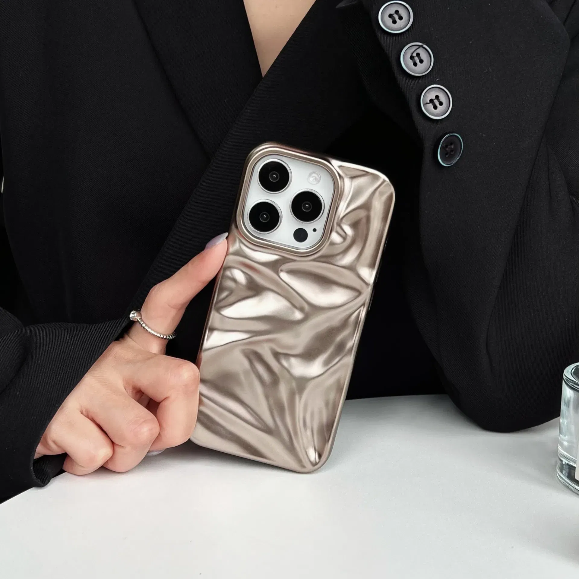 Color: Silver, Compatibility by Model: iPhone 11 - Soft Matte 3D Wavy Pattern Phone Case For iPhone 16 17 ProMax 17 Air 15 14 Plus 13 12 Pro Max 11 ins Water Ripple Creative Cover