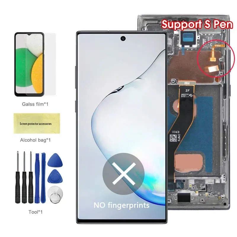 Color: black, Ships From: CHINA - Top AMOLED Note 10 Plus Screen for Samsung Galaxy Note10+ N975F Lcd Display Touch Screen Support S Pen Fingerprints with Frame