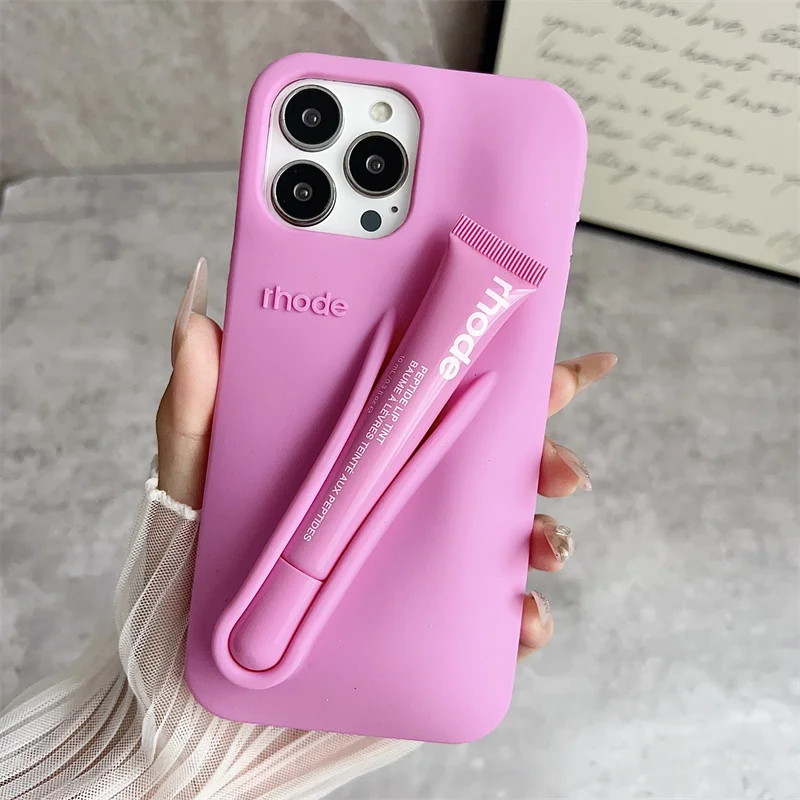 Color: SKY BLUE, Bundle: Bundle1, Material: Neoprene - Phone Case For iPhone 12 13 14 15 16 Pro Max Plus 17 Air Portable Lip Gloss Holder Lipstick Silicone Soft Bumper Cover Lip Glaze