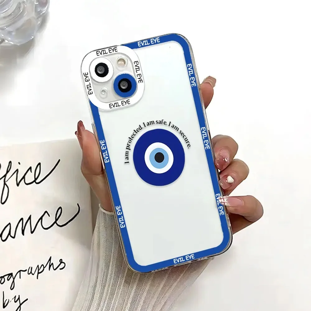 Color: Beige, Material: EVA - Blue Evil Eye Phone Case For Samsung Galaxy S10 S20 S21 S22 S23 S24 FE Plus Ultra Note 20 Transparent TPU Case